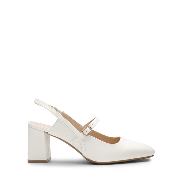 Mary Jane Slingback Chunky Heel Pumps - WHITE PU - 2